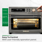 Infrared Heating Air Fryer Toaster Oven, Extra Large Countertop Convection Oven 10-in-1 Combo, 6-Slice Toast, Enamel Baking Pan Easy Clean with Recipe Book, Black Matte Stainless Steel