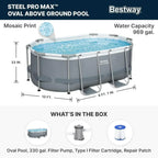 Power Steel 14' x 8'2 x 39.5 Oval Above Ground Pool Set Includes 530gal Filter Pump Ladder