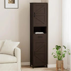 Homhedy 67 H Tall Bathroom Storage Cabinet with 2 Barn Doors and 1 Drawer Narrow Storage Unit