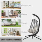 HWB Hanging Egg Chair with Stand Patio Wicker Hammock Egg Swing Chair Cushion for Bedroom