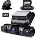 PRUVEEO 360-degree view car dash cam, built-in GPS WiFi night vision, 24/7 all-weather recording parking mode monitor, free 128G card