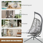 HWB Hanging Egg Chair with Stand Patio Wicker Hammock Egg Swing Chair Cushion for Bedroom