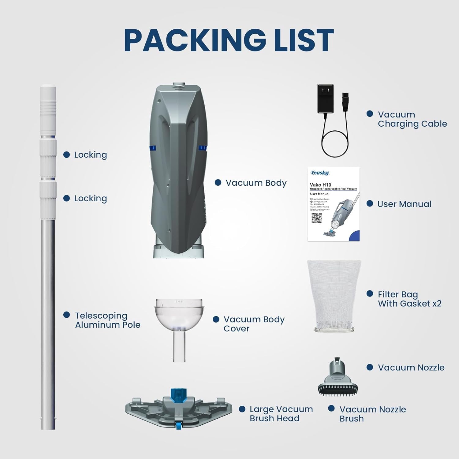 2025 Upgraded Handheld Pool Vacuum Cleaner for Above Ground & Inground Pools - Cordless Pool Cleaner w/18.5GPM Suction, Telescoping Pole(20-69in), 2 Brush Heads - Ideal for Spas & Hot Tubs