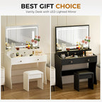 COMHOMA Makeup Vanity Desk with Mirror and Lights, Vanity Table and Chair Set