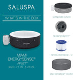Bestway SaluSpa Miami EnergySense AirJet Inflatable Hot Tub Spa (71 x 26) | Portable Hot Tub with 2 Covers (1 Energy-Efficient Thermal Cover and 1 Standard Cover) | Fits Up to 2-4 Persons | Black