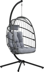 SWITTE Egg Chair Outdoor with Stand Indoor Wicker Hanging Egg Swing Chair with Cushion