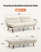 Convertible Futon Sofa Bed, 66 Inch Corduroy Futon Sofa Recliner Sofa Bed for Small Spaces, Playrooms or Offices