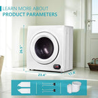 Compact Laundry Dryer 3.5 cu ft Front Load Stainless Steel Clothes Dryers With Exhaust Pipe