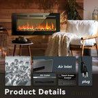 EUHOMY 50 Inch Electric Fireplace Wall Recessed Adjustable Flame Color Fireplace Heater