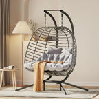 HWB Hanging Egg Chair with Stand Patio Wicker Hammock Egg Swing Chair Cushion for Bedroom