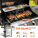 Outdoor BBQ Grill, Powerful 30,000BTU Gas Propane Grill, Stainless Steel Grill with Storage Shelves, Portable Grill for RV Party Camping Patio