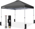 Crown Shades 10x10 Pop Up Canopy - Beach Tent with One Push Setup - Outdoor Sun Shade for Events, Parties, Camping - Gazebo with STO-N-Go Cover Bag, Silver Coated Top, 3 Height& 4 Sand Bags, Yellow