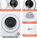Compact Laundry Dryer 3.5 cu ft Front Load Stainless Steel Clothes Dryers With Exhaust Pipe