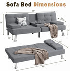 Shahoo Modern Linen Upholstered Convertible Folding Futon Sofa Bed with Removable Armrests