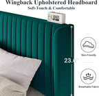 Allewie Full Size Velvet Bed Frame Vertical Channel Tufted Wingback Headboard Upholstered Bed