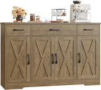 Sideboard with drawers, large 55-inch sideboard, sideboard storage with shelves and doors, modern farmhouse coffee bar wood kitchen dining table