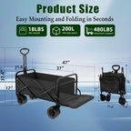 Foldable 4-wheel cart, foldable, 37 inches long, 480 lb capacity, heavy-duty beach cart, shopping cart with wheels