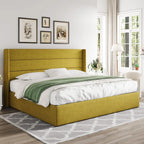 Allewie Queen Size Lift Up Storage Bed Modern Wingback Headboard Hydraulic Support