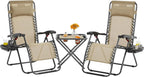 3PCS Zero Gravity Recliner Portable Outdoor Reclining Chair Set Side Table Lounge Chairs