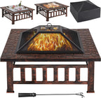 Yaheetech Multifunctional Fire Pit Table 32in Square Metal Firepit Stove Backyard Patio Garden Fireplace for Camping, Outdoor Heating, Bonfire and Picnic