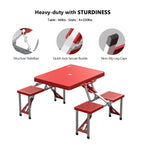 Ktaxon Portable Folding Picnic Table With 4-Person Chair Seats, Foldable Plastics Camping Table Set, Red