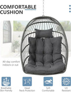 SWITTE Egg Chair Outdoor with Stand Indoor Wicker Hanging Egg Swing Chair with Cushion