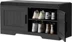 2-Tier Storage Bench, Shoe Bench with Thickened Padded Seat Cushion, Entryway Bench with 4 Doors, Adjustable Shelf, 13.8 D x 45.3 W x 18.5 H, for Entryway, Living Room, Bedroom, White