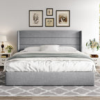 Allewie Queen Size Lift Up Storage Bed Modern Wingback Headboard Hydraulic Support