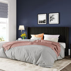 Allewie Full Size Velvet Bed Frame Vertical Channel Tufted Wingback Headboard Upholstered Bed