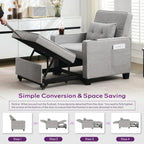 Adult Convertible Sleeper Chair Bed 3-in-1 Pull-Out Sofa Bed with USB/Type-C Ports Cup Holders