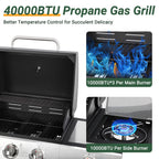 Enyopro 3-Burner Propane Gas Grill, 30000 BTU BBQ Grill with Foldable Side Table, Stainless Steel Warming Rack, Hooks, and Built-In Bottle Opener for Outdoor Barbecue