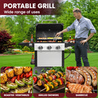 Enyopro 3-Burner Propane Gas Grill, 30000 BTU BBQ Grill with Foldable Side Table, Stainless Steel Warming Rack, Hooks, and Built-In Bottle Opener for Outdoor Barbecue