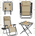 3PCS Zero Gravity Recliner Portable Outdoor Reclining Chair Set Side Table Lounge Chairs