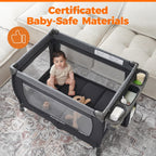 Pamo Babe Baby Playpen - Heavy-duty steel frame provides a safe sleeping space and portable crib