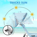 Tanning Chair with Sun Canopy Face Hole, Heavy Duty Folding Chaise Lounge Chair 5 Position Reclining for Adults Outside Reading Sunbathing Poolside Camping Beach, UPF 50+ Sun Shade, 300 LBS