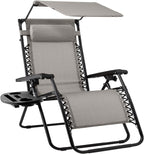 Best Choice Products Folding Zero Gravity Outdoor Recliner Patio Lounge Chair w/Adjustable Canopy Shade, Headrest, Side Accessory Tray, Textilene Mesh - Peacock Blue