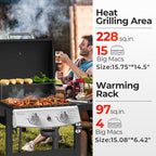 3-Burner Propane Gas Grill with Side Burner,34,000 BTU Stainless Steel BBQ Grill with Side Shelves and Wheels,Outdoor Grill for for Patio,Backyard,Garden,Camping Cooking