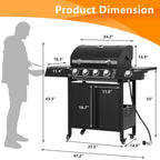 Haverchair 4-Burner Gas Grill Propane with Side Burner 50,000 BTU Outdoor BBQ Propane Gas Grill Cart Barbecue Grill for Patio Garden Picnic Backyard Cooking Camping,Black