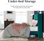 Allewie Full Size Velvet Bed Frame Vertical Channel Tufted Wingback Headboard Upholstered Bed