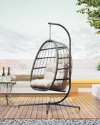 HWB Hanging Egg Chair with Stand Patio Wicker Hammock Egg Swing Chair Cushion for Bedroom