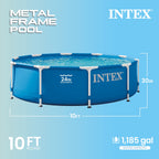Intex 10 x 2.5 Foot Round Metal Frame Above Ground Swimming Pool, Blue
