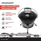 Megamaster – 22 Deluxe Charcoal Barbecue Grill with Adjustable Air Vent, Built-In Temperature Gauge, 368 SQ. In Cooking Area, Storage Rack, Portable Grill for Camping, Picnics, and More - 810-23003