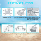 Beach Tent Sun Shelter, 10 x 10 FT Beach Canopy Tent Sun Shade Heavy Duty, UPF50+ Beach Tent Canopy with 8 Sandbags & 4 Stability Poles, Outdoor Beach Shade Canopy for Camping and Fishing, Blue