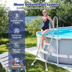 Costway 75.6 Above Ground Pool Ladder with Top Platform Non-slip Steps & Rounded Handrails
