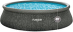 Funsicle 12 Foot by 36 Inch Quickset Round Inflatable Ring Top Outdoor Above Ground Swimming Pool Set with Pump and Cartridge Filter, Dark Herringbone
