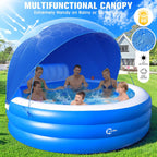 2025 Upgraded Inflatable Pool with Canopy Inflatable Family Lounge Pool Round Blow Up Pool