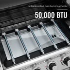 Royal Gourmet GA5401T 5-Burner BBQ Liquid Propane Gas Grill with Side Burner, Stainless Steel 60,000 BTU Barbecue Grill for Patio Garden Picnic Backyard Party, Silver