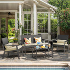 Ahomly 4-Piece Outdoor Wicker Patio Furniture Set with Deep Seating Cushions and Table for Balcony, Backyard, and Porch (Gray)