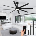 Modern Ceiling Fans with Lights, 72 Inch Ceiling Fan with Light and Remote, Bedroom Living Room Library Cafe Outdoor/Industrial,24W 3CCT Dimmable, 8 Blades 6 Speed Reversible Quiet DC Motor, Black