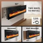 50 Smart Electric Fireplace 5300 BTU Heat Output Wall-Mount Built-In Electric Fireplace